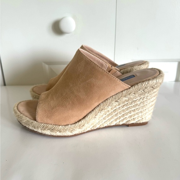 NEW Stuart WEITZMAN Marabella Beige Suede Espadrille Wedge Sandals 7.5 NWOT - Picture 1 of 6
